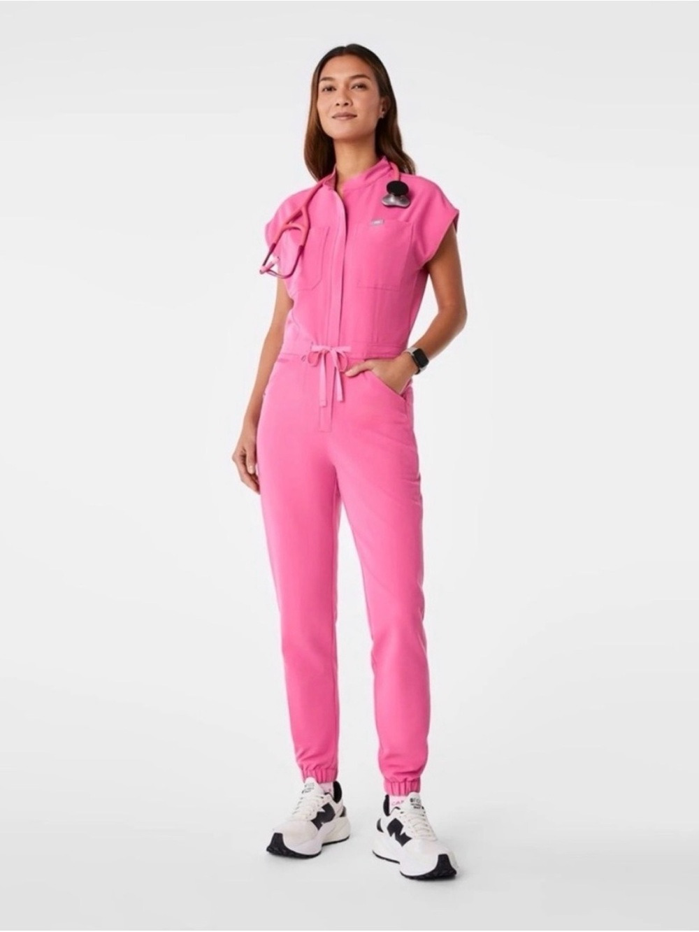 Figs F*ing Pink Rafaella Jogger Jumpsuit with Drawstring Waist